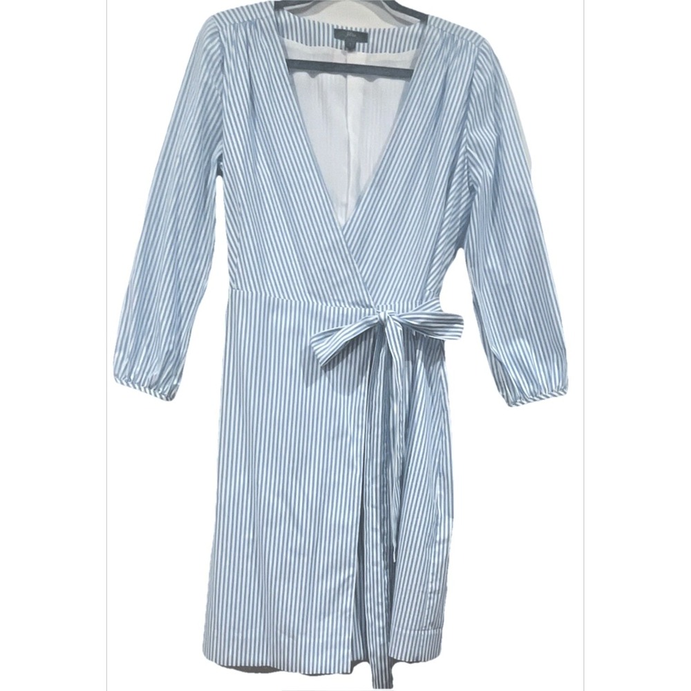 J.Crew Blue White Striped Wrap Dress Long Sleeve V-Neck Size 4